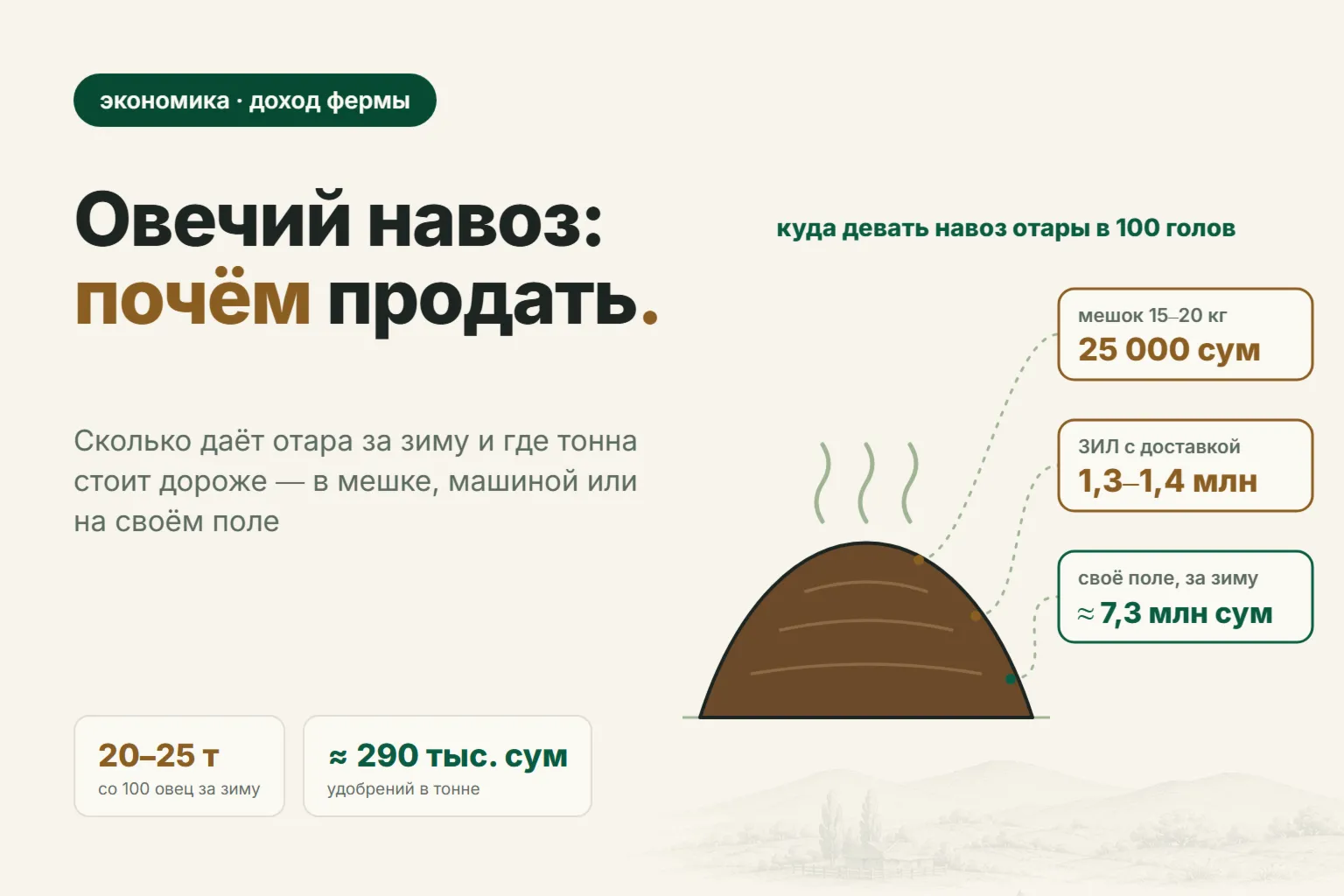 Овечий навоз: сколько даёт отара за зиму и почём его продать в 2026 году