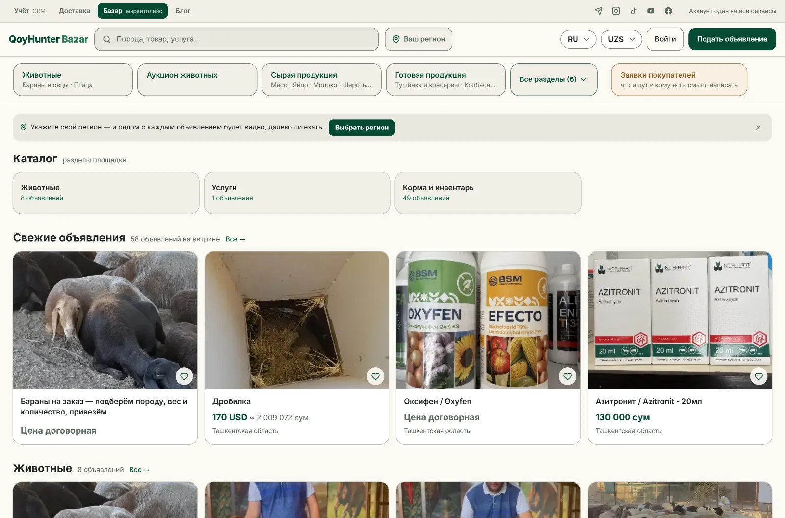 Витрина bazar.qoyhunter.com: разделы и свежие объявления