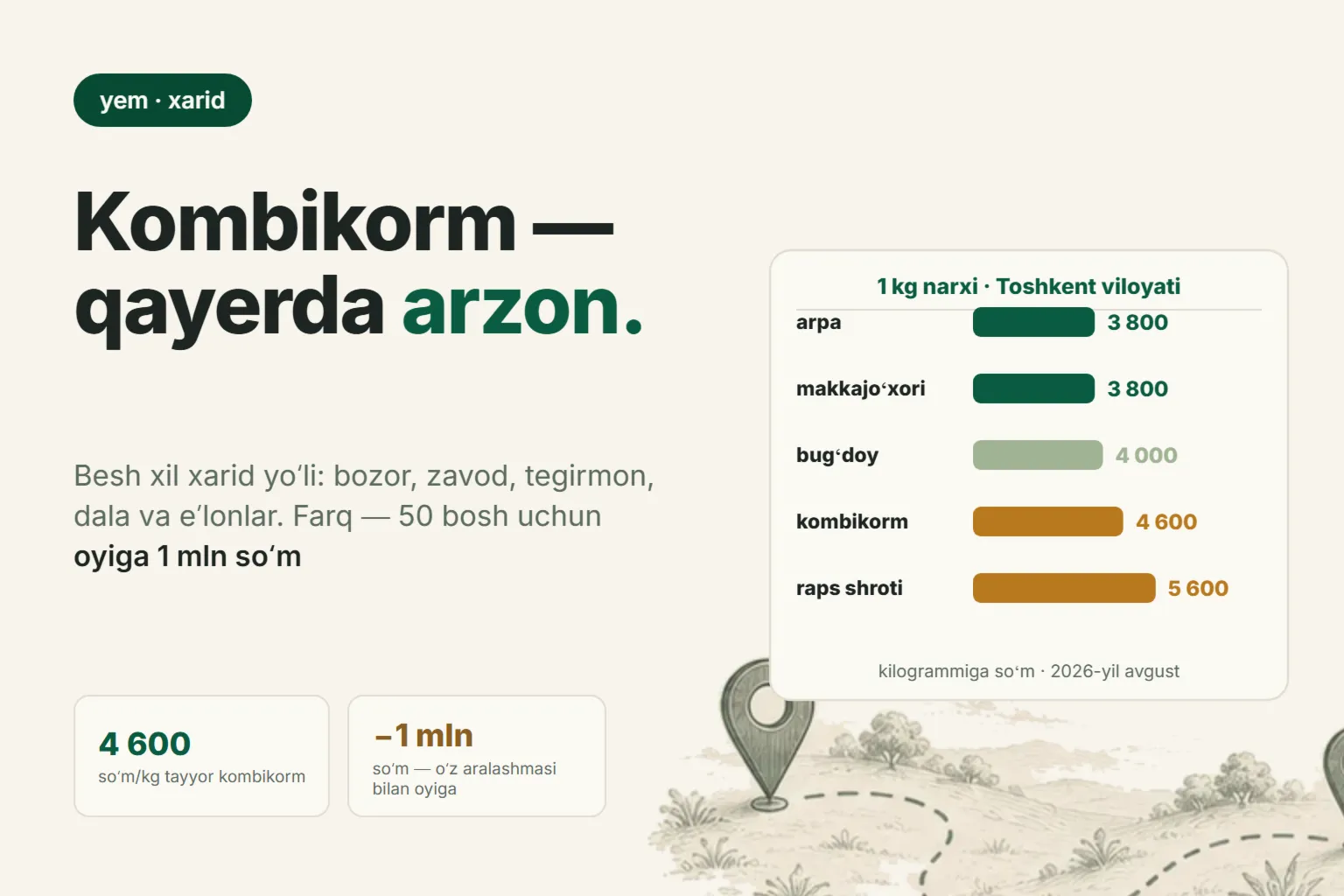 Toshkentda qoʻylar uchun kombikorm sotib olish: 2026-yil avgust narxlari va yem qayerda arzonroq