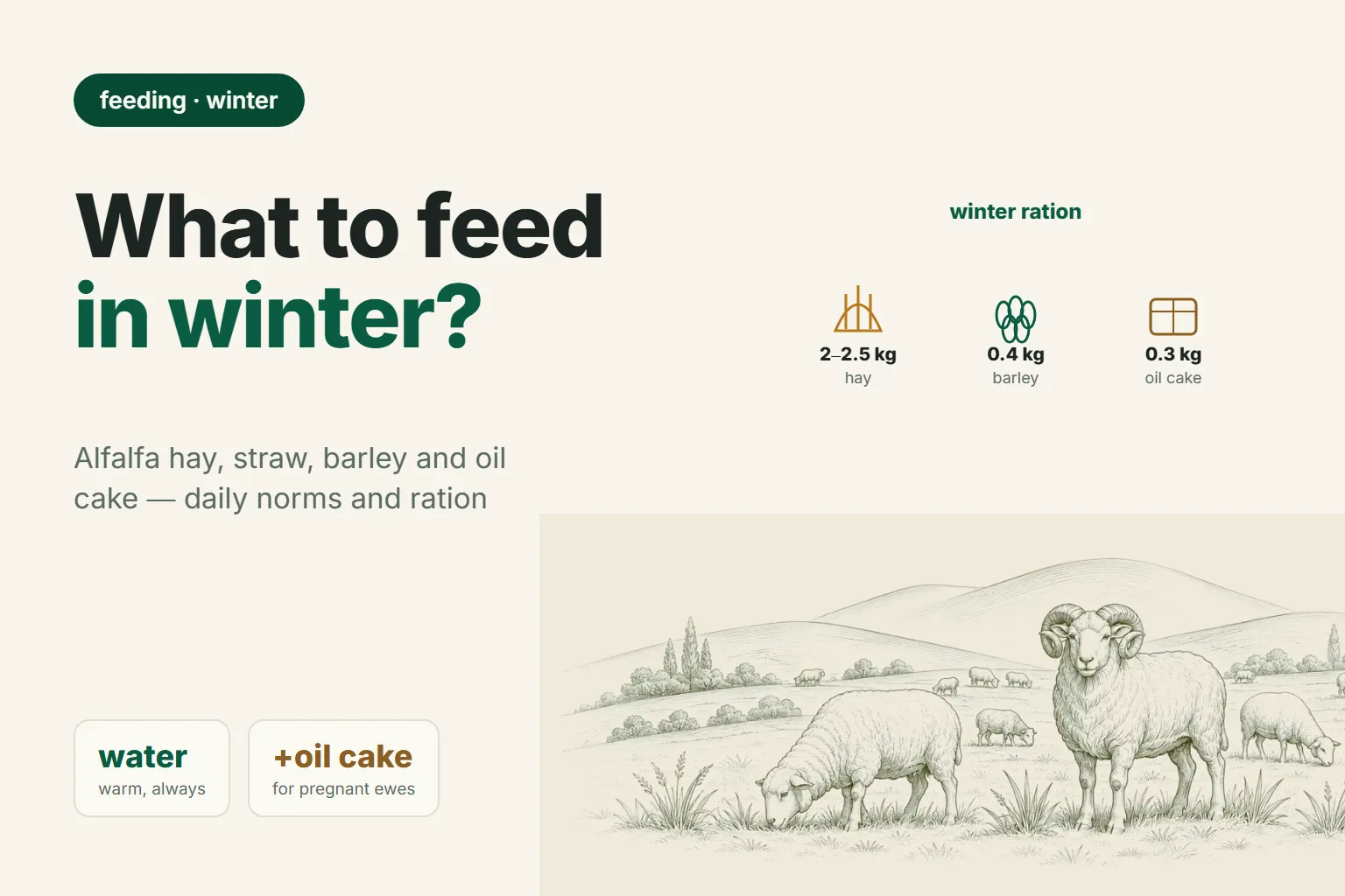 Feeding sheep in winter: alfalfa, hay, cottonseed cake — norms and ration