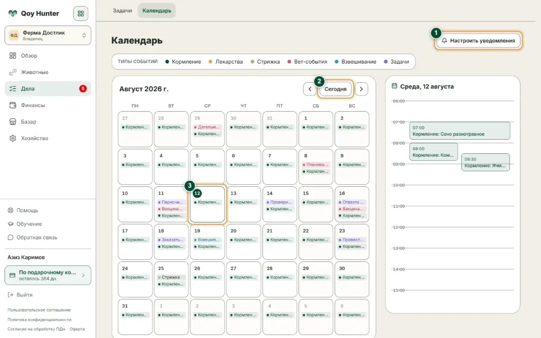 Календарь фермы на месяц: кормления, лекарства, стрижка, взвешивания и задачи по дням
