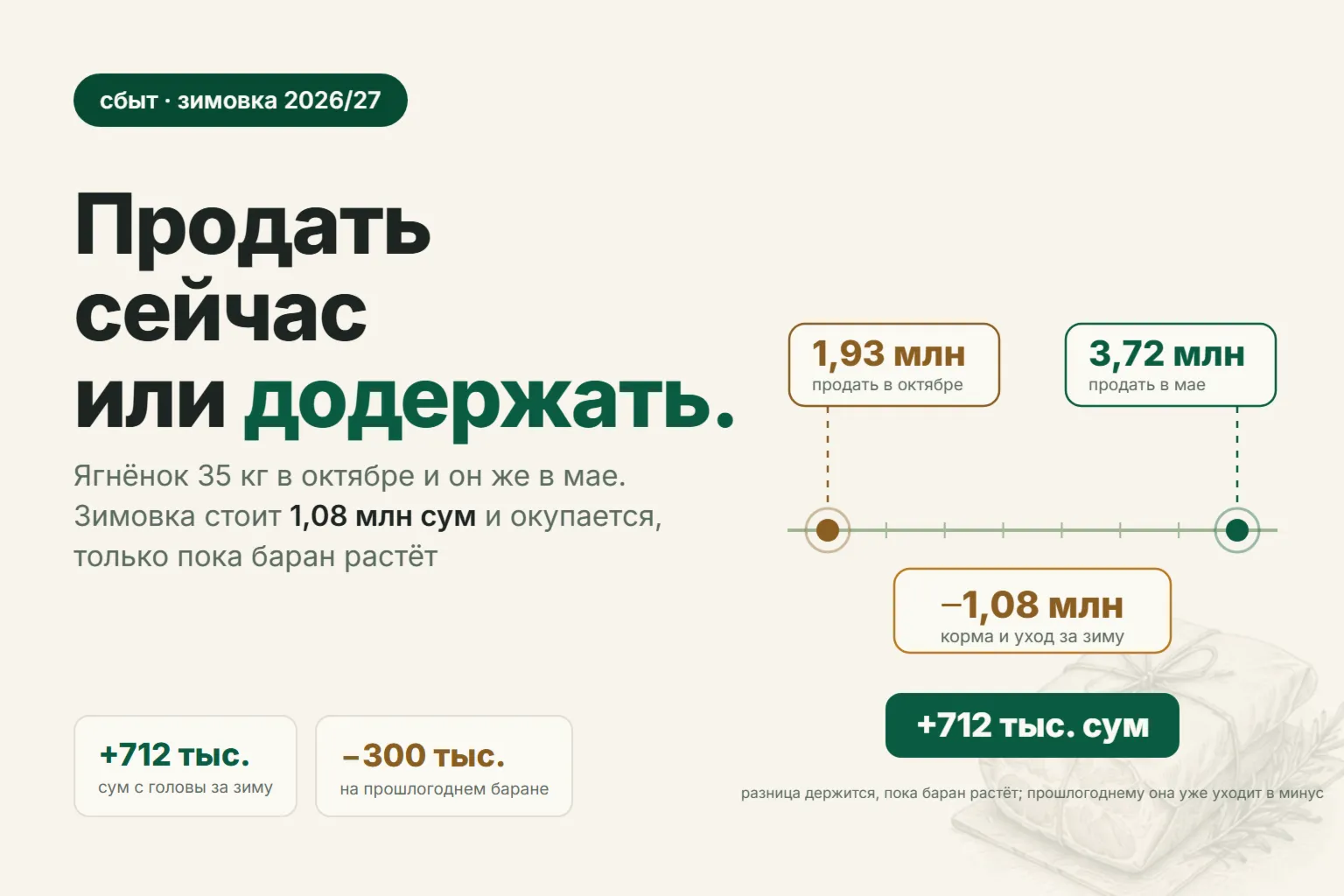 Продать барана осенью или додержать до весны: расчёт зимовки на 2026/27 год