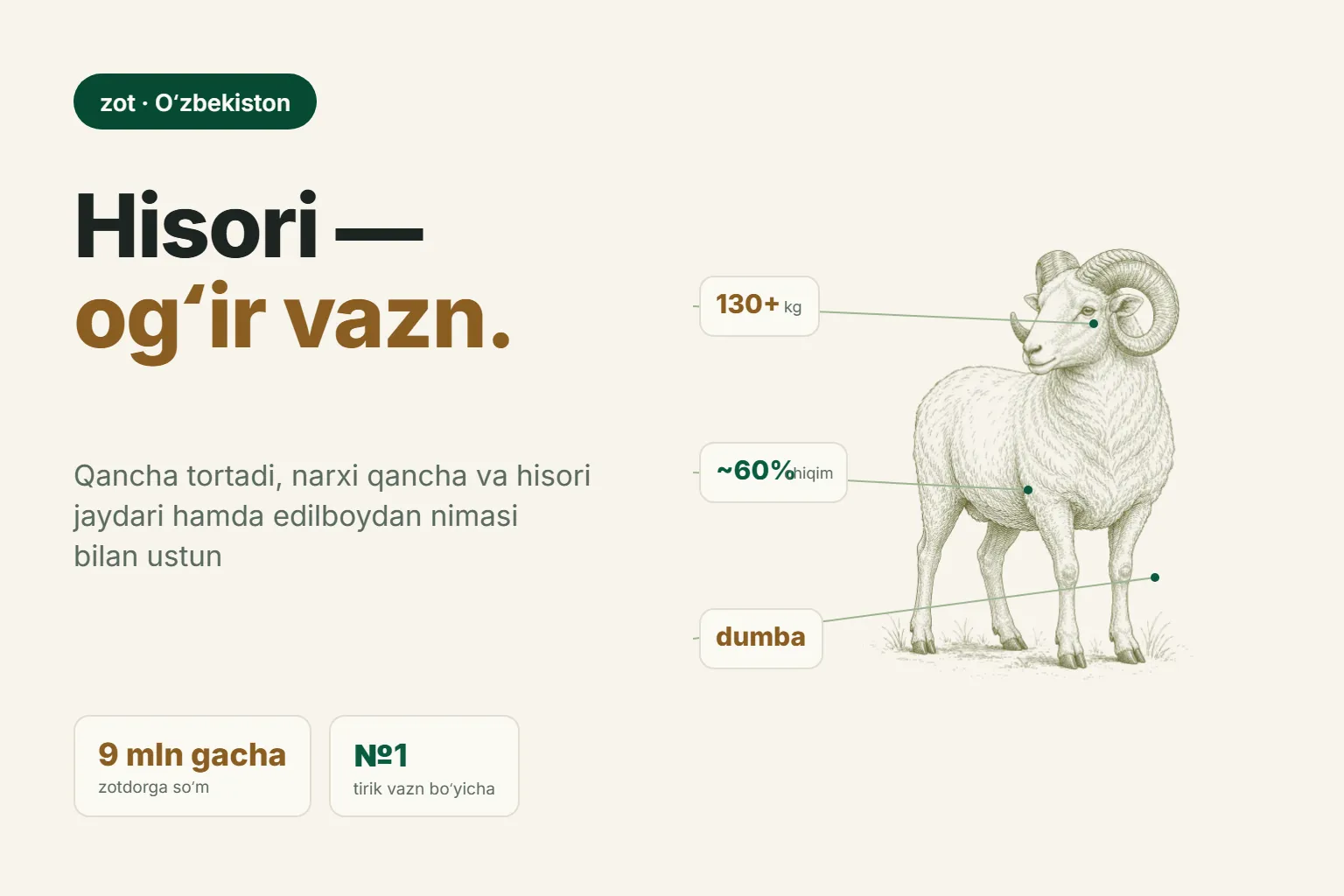 Hisori qoʻy zoti: ogʻirligi, narxi va jaydari hamda edilboydan farqi