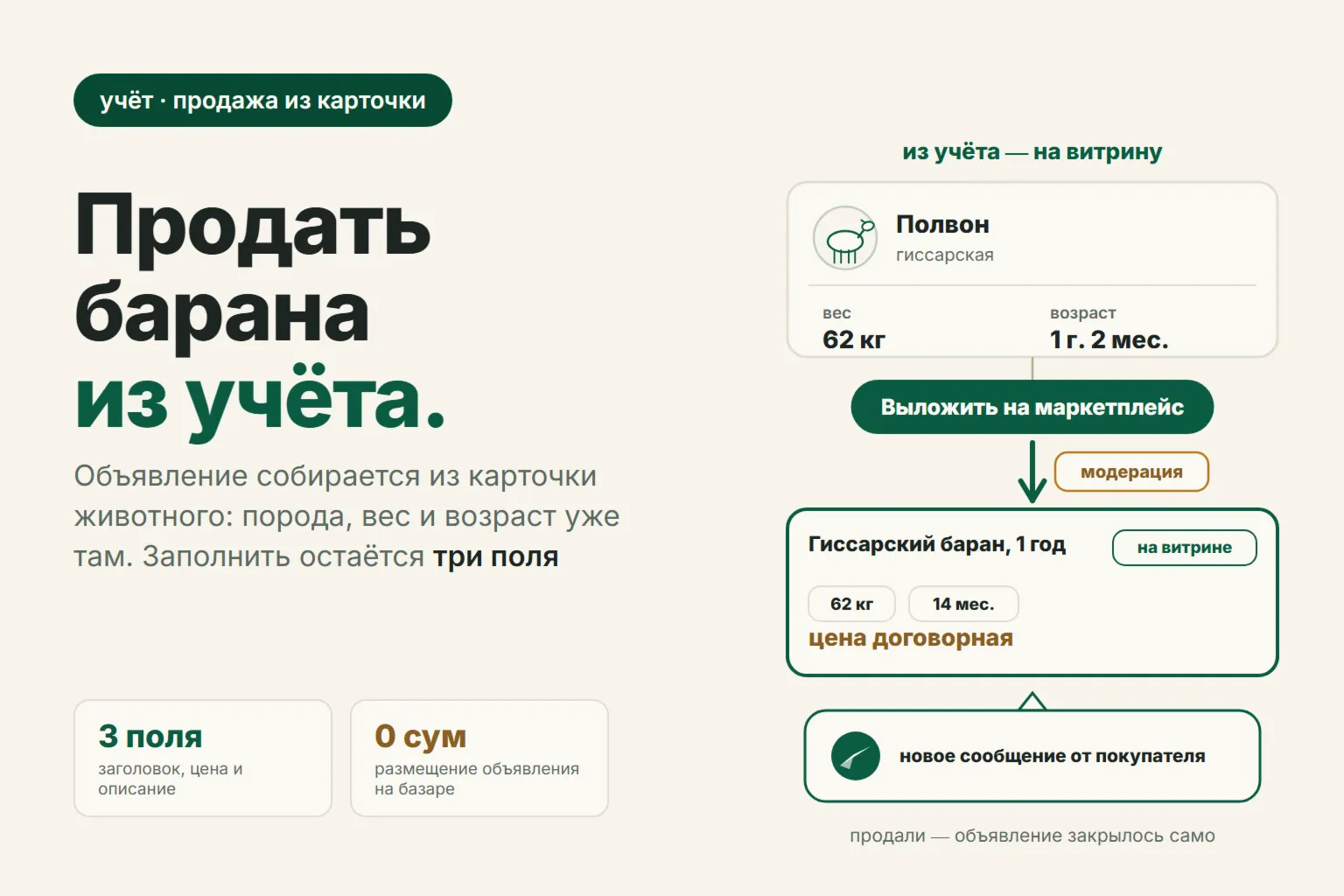 Как продать барана онлайн прямо из учёта: объявление из карточки, заявки покупателей и отметка о продаже