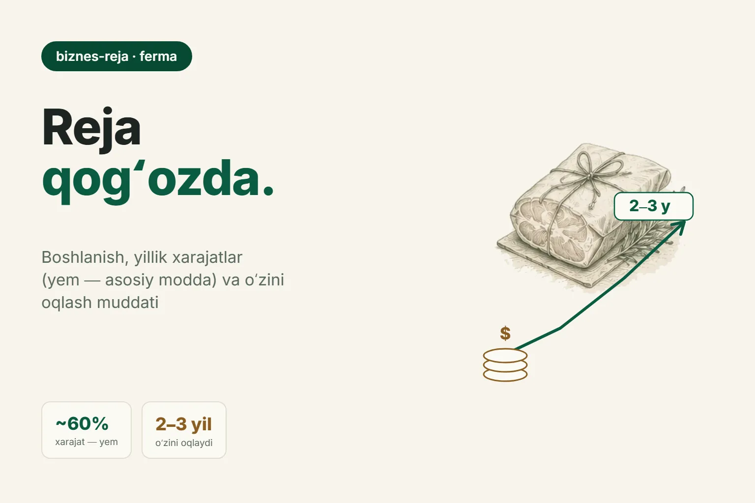 Qoʻy fermasi biznes-rejasi: boshlangʻich sarmoya, xarajatlar va qoplanish muddati